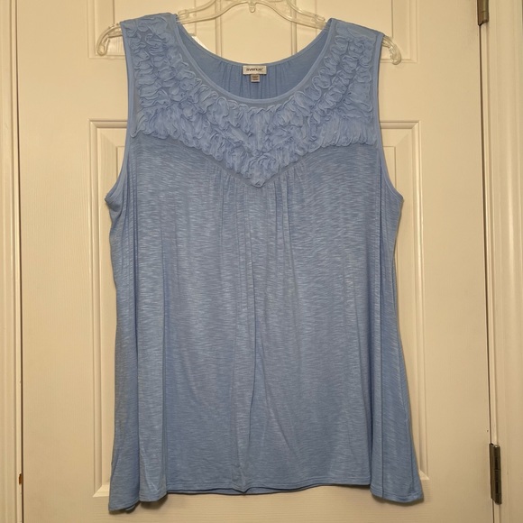 AVENUE Light Blue Ruffled Knit Tank Top Sleeveless T-Shirt Plus Size 22/24 - Picture 8 of 8